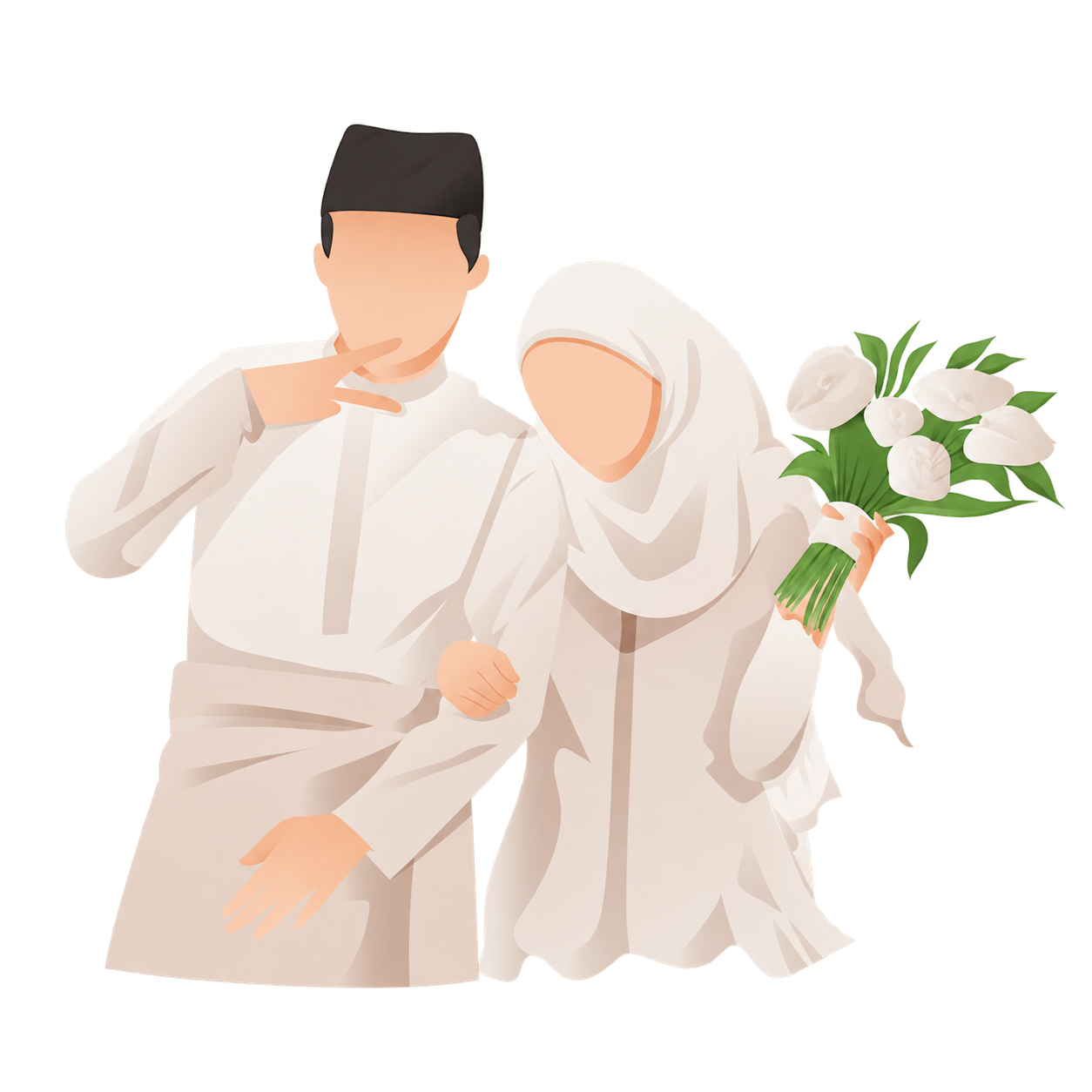 Ilustrasi pengantin dengan busana putih